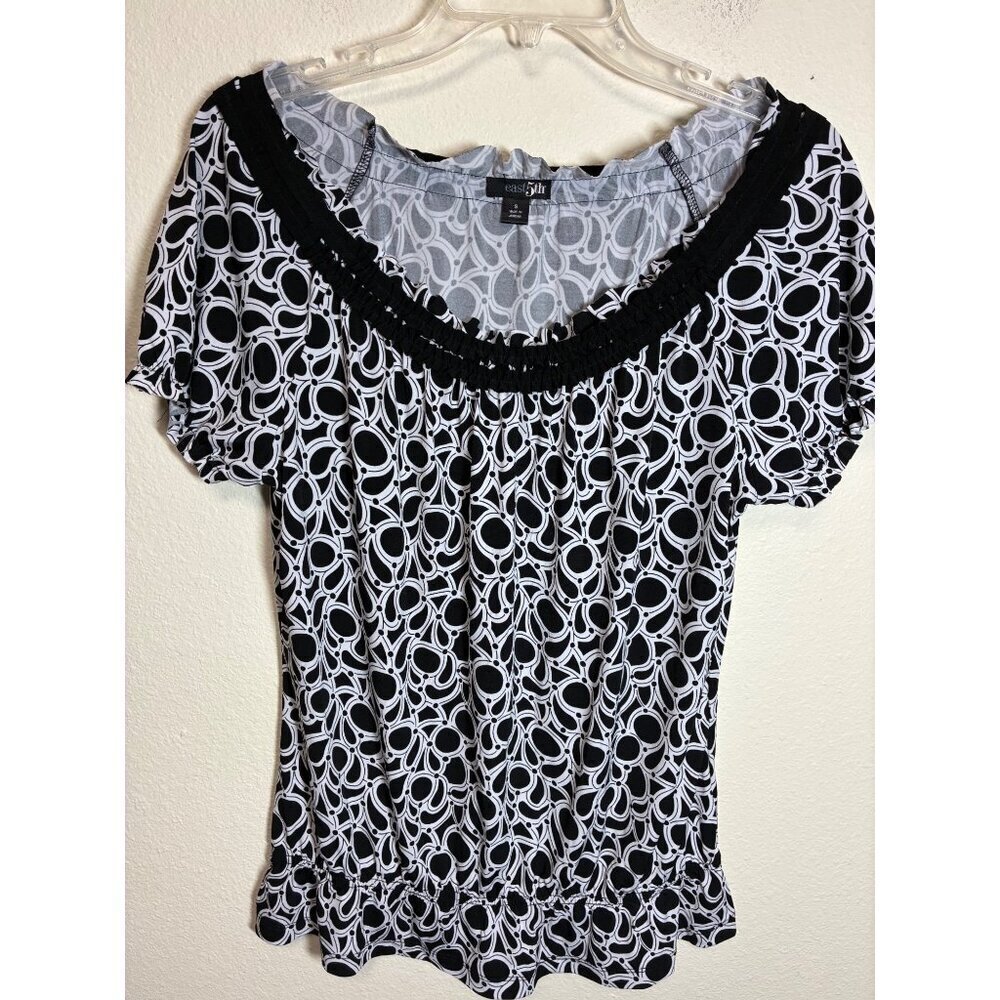 East 5th Blouse Business Casual Office Preppy Boho Black White Small